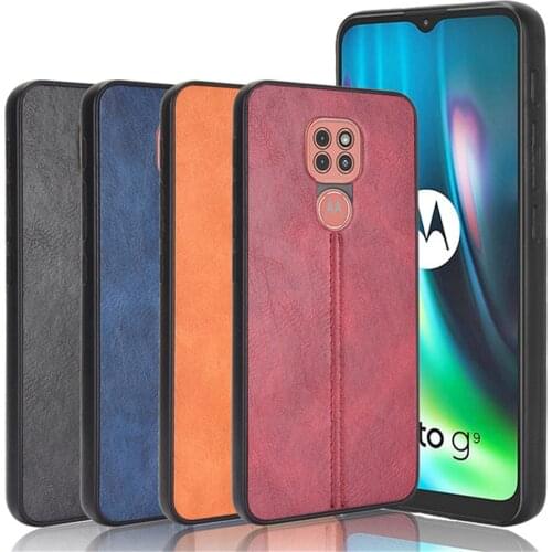 For Motorola Moto G9 Play Case Luxury Calfskin PU Leather lines Hard Back Cover ShockProof Case For Moto E7 Plus Phone Cases