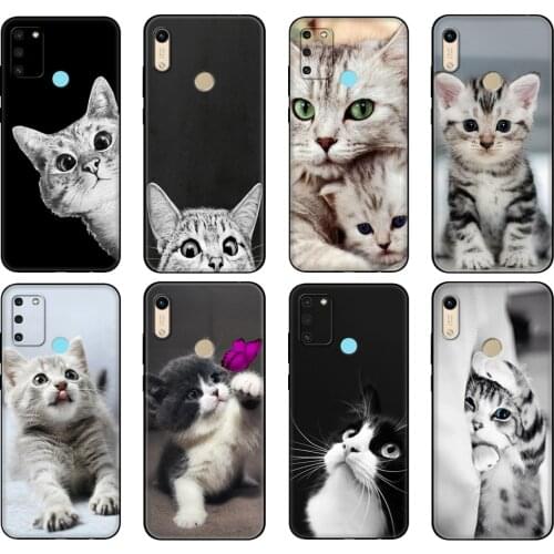 Black tpu Case For Huawei Honor 8a Prime 8s Prime 9 Lite honor 9A 9C 9X Premium 9x Pro 9S Case Cover funny cat kiss fish