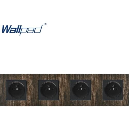Quadruple French Power Socket Wallpad Metal Frame Wood 4 Way French Socket AC Outlet Wall Plate 344*86mm Home Improvement