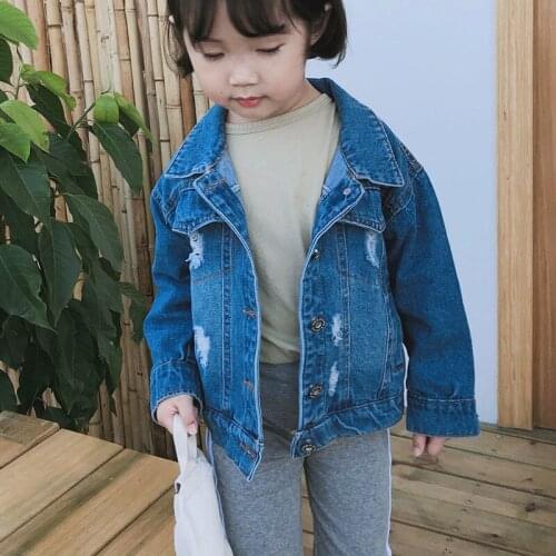 Children Denim Jackets Spring Autumn Boys and Girls Hole Ripped Coat Kids Outwear Ribbon Toddler Denim Coats Baby Jackets 18M-6T
