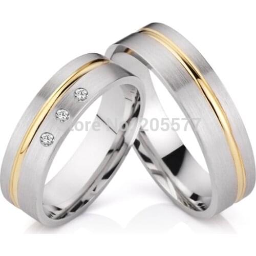 Affordable Gold Plating Inlay Titanium stainless steel engagement wedding bands rings Sets His and Hers for men and women