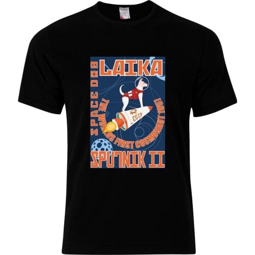 CCCP USSR Russia Sputnik 2 Anniversary 1957 Cosmonaut Laika Space Dog T Shirt Cotton Round Neck Short Sleeve Mens T-Shirt
