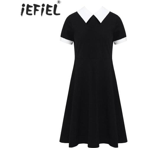 6-12 Year Kids Girls Cotton Princess Birthday Party Dress Children Teenager Summer Black Knee Length Casual A-line Flare Dresses