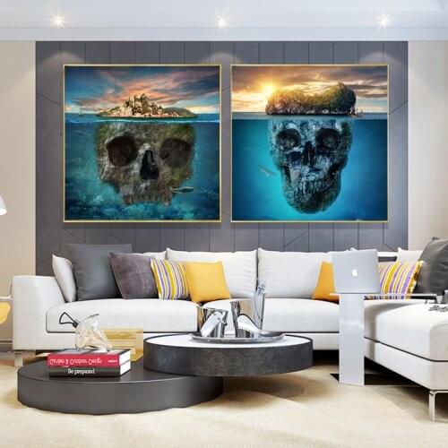 RELIABLI ART Canvas Painting Blue Skull Head Island Pictures Wall Art For Living Room Decoration Posters And Prints No Frame