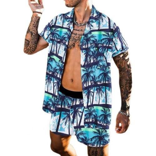 Beach Outfit Digital Print Short Sleeve Men Lapel Buttons Shirt Shorts Set for Beach Casual Loose Sets Summer Clothing