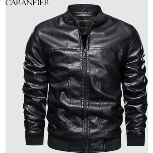 CARANFIER Mens PU Leather Jackets Men Motorcycle Coats Male Fleece Liner Streetwear Threaded Design Outerwear chaquetas hombre