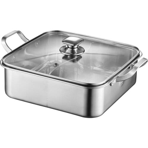 304 Stainless Steel Square Mandarin Duck Pot Large Capacity Thickened Soup Two-flavor Hot Pot Big Cooking Pot Kitchen Cookware