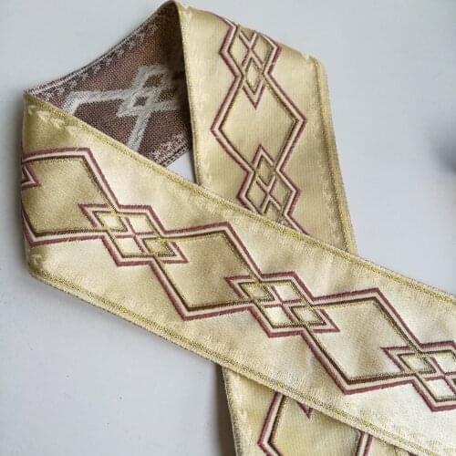 8.8cm Folk Golden Filigree Rhombus Knots Knot Arrow Line Costume Laciness Garment Border National Jacquard Ribbon Woven Webbing