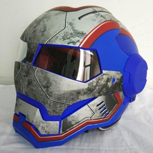 Matte Blue Retro MASEI IRONMAN Motorcycle Full Face Skull Helmet S M L XL XXL