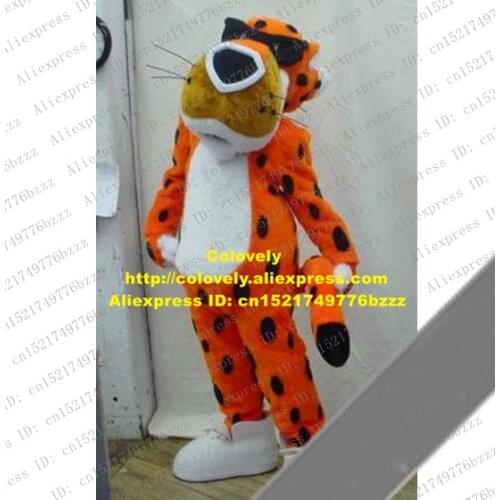 Fashional Orange Chester Cheetos Cheetah Leopard Panther Pard Mascot Costume With Long Beard White Belly Thin Tail No.1846 FS