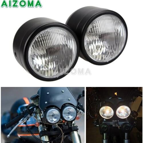 Motorcycle Twin Round Headlight Dual Sport 4" Double Dominator Head Lamp Light for Honda Yamaha Suzuki Cafe Racer Vmax Vmx 1200