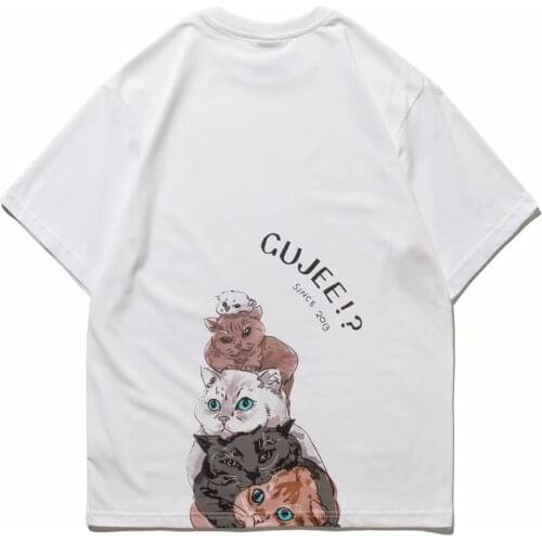 Half Sleeve Boy Cartoon Print Lovely Couple Outfit Student Hong Kong Style Loose Trend Youth T-shirt Male /40