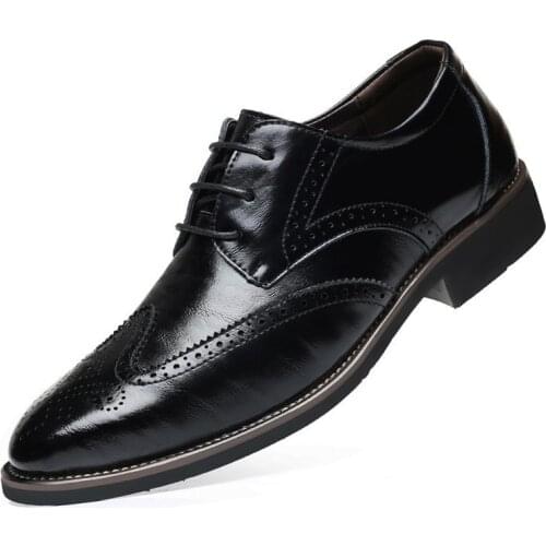 2021 New Men Oxford Genuine Leather Dress Shoes Brogue Lace Up Flats Male Casual Shoes Black Brown Size 38-48