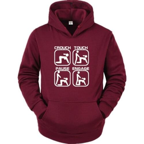 Winter New High Quality Mens Hoodies Crouch Touch Pause Engage Funny Print O-Neck Cotton Long Sleeve Hoodie Sweatshirts Top