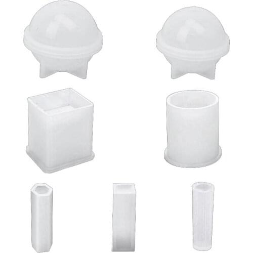 N7MF 7Pcs/Set Crystal Epoxy Resin Mold 3D Spherical Cylinder Pendant Casting Silicone Mould DIY Crafts Jewelry Making Tools