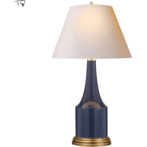 American Royal Blue Table Lamp Simple Ceramic E27 Led Light Fixture Decor Home Bedroom Bedside Modern Study Living Room Aisle