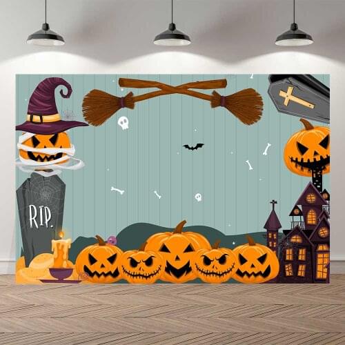 Seekpro Happy Halloween Birthday Spider Coffin Pumpkin Zombie Owl Background Bat Moon Ghost Night Photo Backdrop Photography