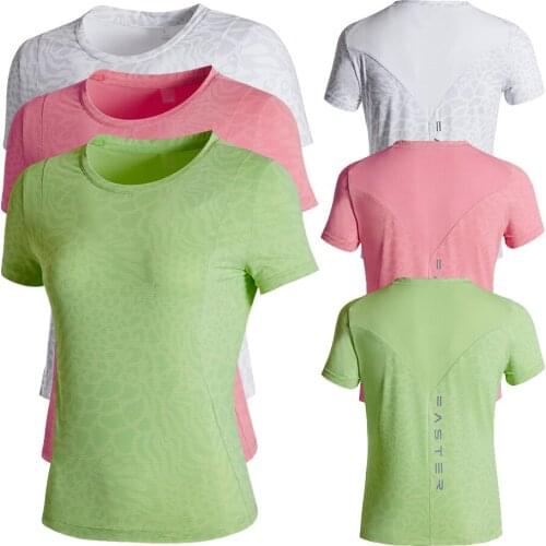 New Womens Shirt Round Neck Sports Top Fitness Gym Clothing Quick-Drying Running T-Shirt Short Sleeves Bodybuilding Yoga Shirts