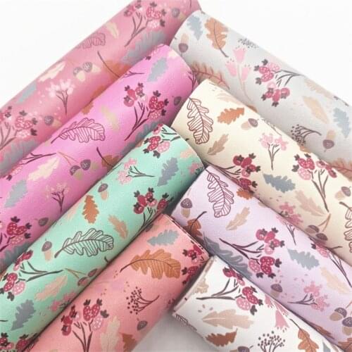 Autumn Leaves Printed Synthetic Leather Faux Fabric Sheets Felt Backing Vinyl For Earrings bag Bows DIY GM2187A