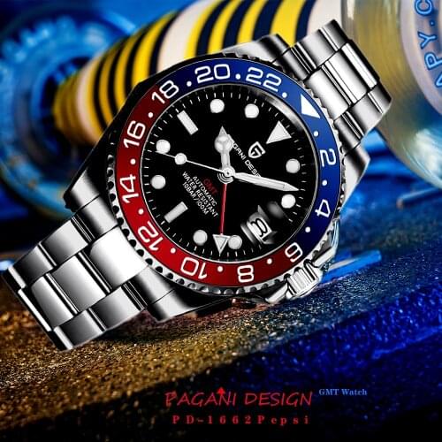 PAGANI DESIGN Top Brand Sapphire Glass Mechanical Watch reloj hombre Luxury Men Automatic Wristwatch Stainless Steel GMT Watch
