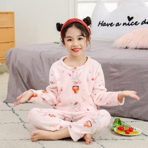 Teenager Girls Pajama Sets Baby Boys Flannel Sleepwear Autumn Winter 2021 Cartoon Unicorn Long Sleeved Nightwear Kids Costume