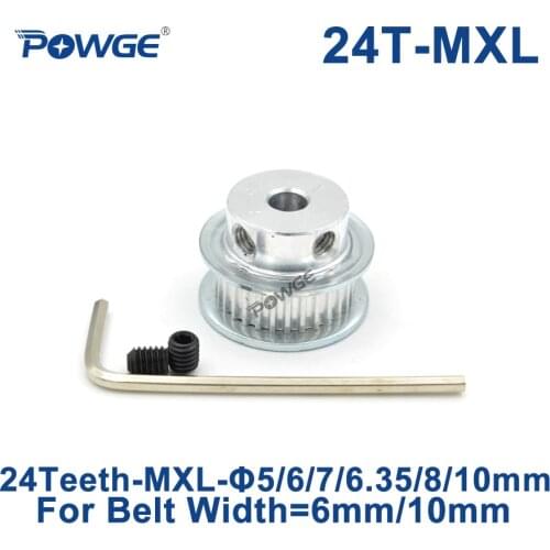 POWGE Trapezoid 24 Teeth MXL Timing pulley Bore 5/6/6.35/7/8/10mm for width 6mm 10mm MXL synchronous Belt Gear wheel 24teeth 24T