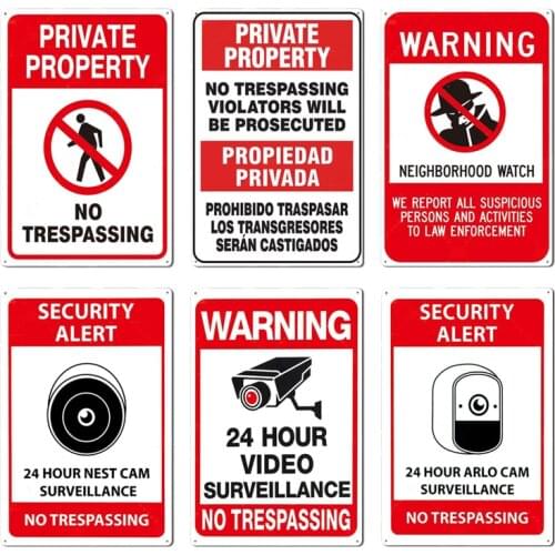 No Trespassing No Entry Private Property Warning Signs Public Garage Workshop Wall Plaques Decor Vintage Metal Plate Tin Sign