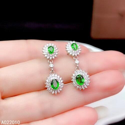 KJJEAXCMY Fine Jewelry 925 sterling silver inlaid natural gemstone diopside female earrings Ear Studs trendy support test