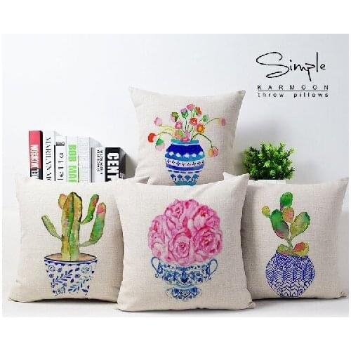 Contemporary and contracted watercolor flowers plant cotton pillowcase cushion for leaning on of 43 * 43 No Inner