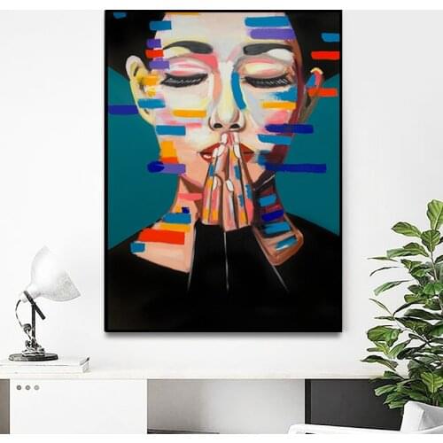 Modern Colorful Pray Woman Canvas Painting Vogue Girl Prints Wall Art Picture Poster Living Room Bedroom Home Decor No Frame