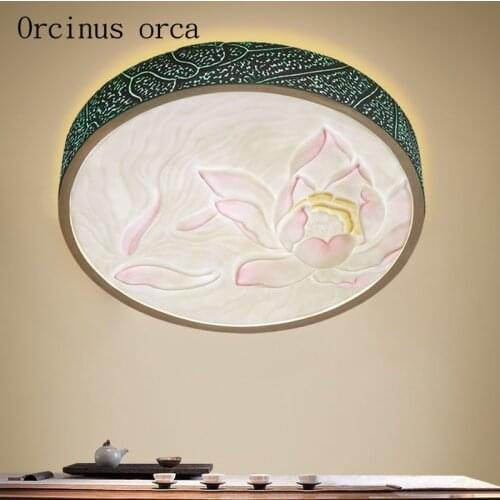 European pastoral style glass ceiling lamp Bedroom terrace dining room French engraving resin ceiling lamp free shipping