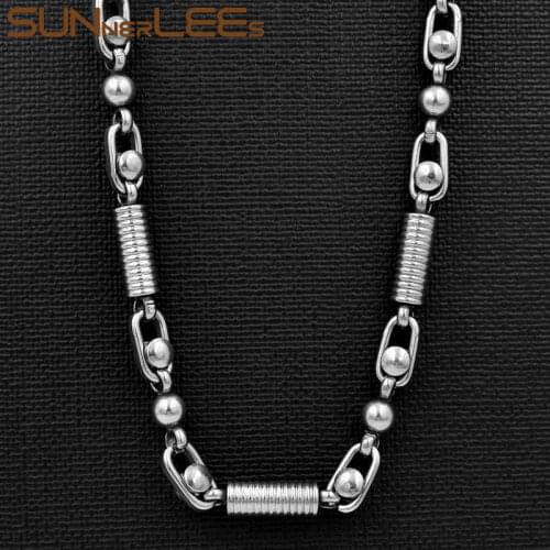 SUNNERLEES Jewelry Stainless Steel Necklace 6mm Geometric Beads Link Chain Silver Color Men Women Gift SC138 N