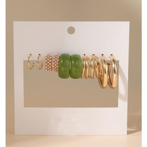 Trend Pearl Green Acrylic Hoop Earrings Set For Women Geometirc Leopard Hoop Earrings Brincos 2021 Trend Jewelry Gift