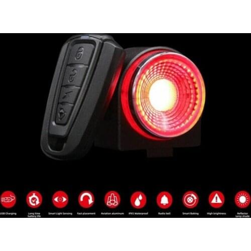 Bicycle Intelligent Brake Light Alarm Anti-theft Tail Light Smart Sensor USB Charging Bicycle Horn Light Remote Control