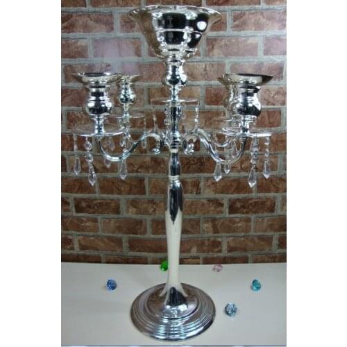 H68cm * W48cm, 5 Heads Crystal Candelabra Candle Holder wedding Centerpiece flower Vase Candle holder with pendants candelabrum