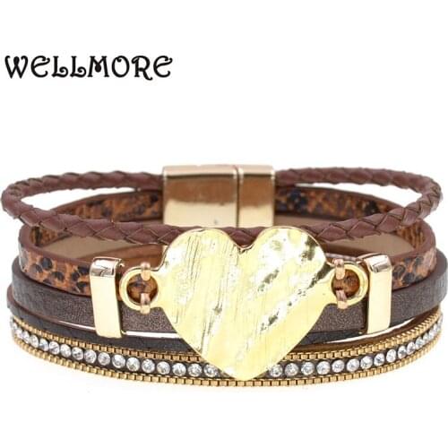 WELLMORE Leather Bracelets for Women 2020 Fashion heart Bracelets Bangles Elegant Multilayer Wrap Bracelet Female Jewelry