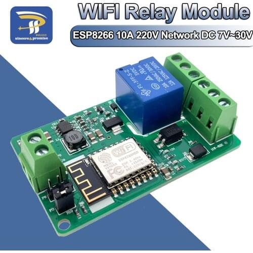 Green ESP8266 Relay WIFI Module 10A 220V Network Input DC 7V~30V 4 Layers Board TVS Input Automatic Protection