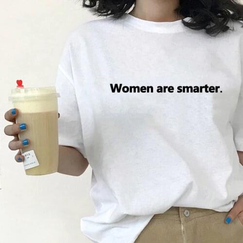 Aesthetic T-Shirt Women harajuku 2021 Summer women are smarter Printed T-shirt Loose Short Sleeve Punk Casual tops Streetwear