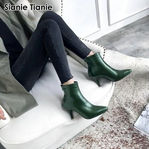 Sianie Tianie 2020 Winter Autumn Spring New Pointed Toe Fashion Woman Boots Thin High Heels Pumps Green Black Ankle Boots Shoes