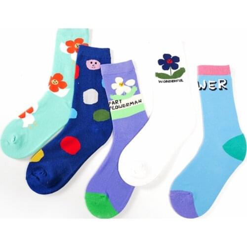 Women Flowers Cotton Socks Fart Flowerman White Blue Sock Adult Casual Crew Socks Creative Autumn Winter Happy Socks
