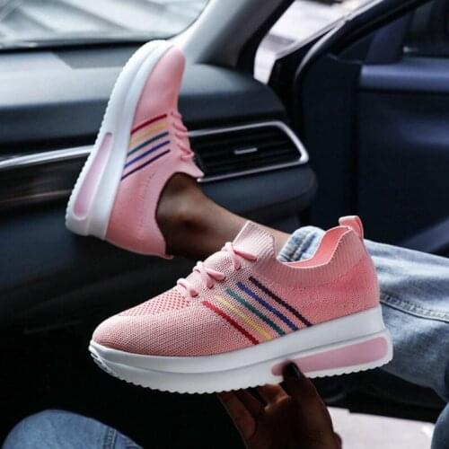 Women Sneakers Casual Platform Shoes Comfortable Mesh Lace-Up Ladies Sports Shoes Wedges Chunky Women Vulcanized ShoesWSH4157