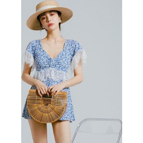 Swimsuit Women 2021 Whole Sexy One Piece 1 Swim Suit Skirt Flower Lace For Print Polyester Sierra Surfer Wear Female Bikini