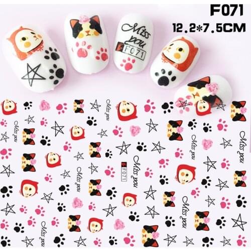 10PCS Cute Cartoon Anime Character Red Fox Blue Pocket Cat Nail Slider Nail Sticker For Nail Decorations