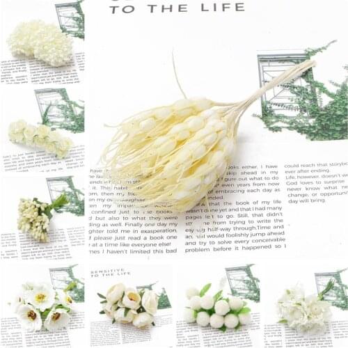 6/10/12/50/60/70/90/144pcs Mixed Beige Flower Cherry Stamen Berries Bundle DIY Christmas Wedding Cake Gift Box Wreaths Decor
