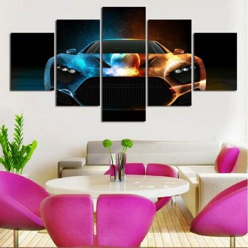 Unframed High-Quality Modern Printed On Canvas The Car Oil Painting Wall Hanging Living Room Decor Pictures 5pcs Art Picture
