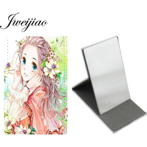 JWEIJIAO Beauty Girls Photo Printed on PU Leather Table Mirror Stainless Steel Makeup Mirrors For Girlfriend gifts DM87