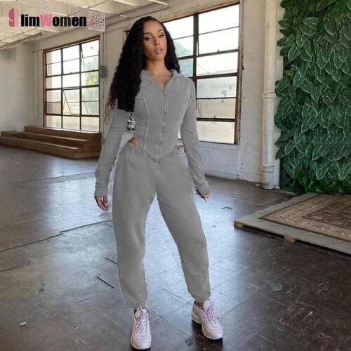 Sweatpants Set Winter Corset Tops Zipper Sweatshirt Two Piece Bodycon Women Fitness Crop Top and Long Pants Tracksuit Casual Set