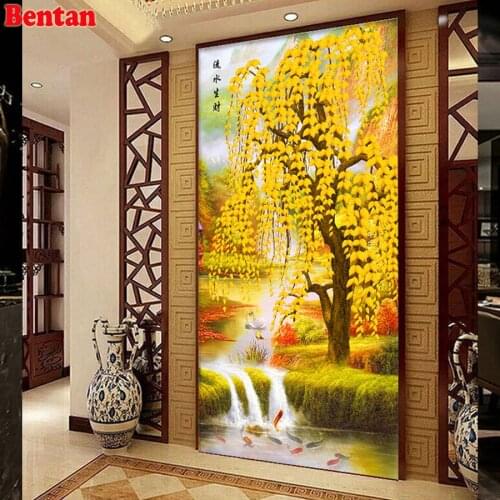 Square round Diamond painting Chinese weeping willow koi fish mosaic puzzles picture of rhinestone large diy diamond embroidery