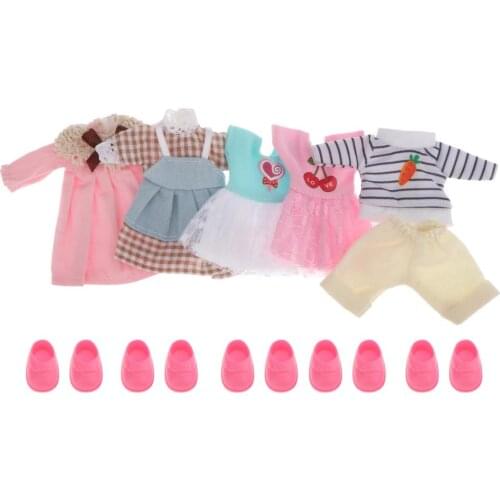 MagiDeal 5 Sets 16cm Girl Doll Dress Clothes Shoes Set BJD Doll Party Kids Toys