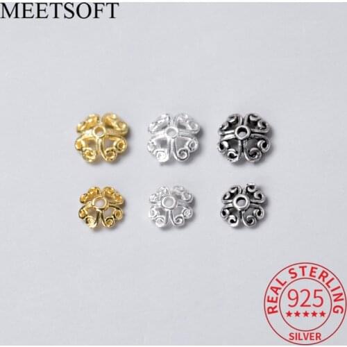 MEETSOFT 2pcs/lot 925 Sterling Thai Silver Hearts Hollow Pattern Charm Special of DIY Necklace Accessory Jewelry Making Findings